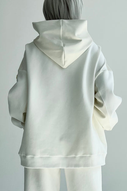 H01 | Oversized milk hoodie with faux leather inserts